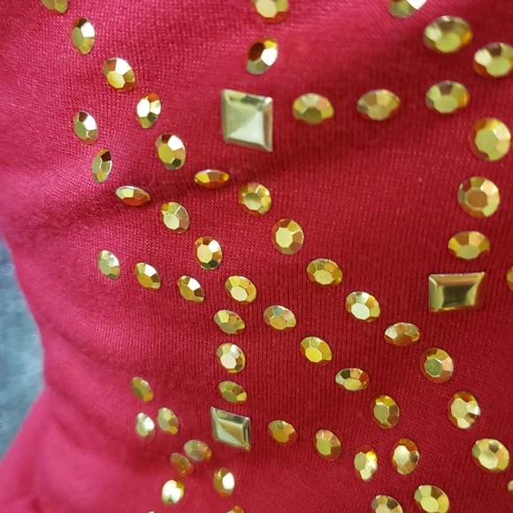 Red+Gold Studded Cutout Back Top Valentine's - Picture 3 of 5
